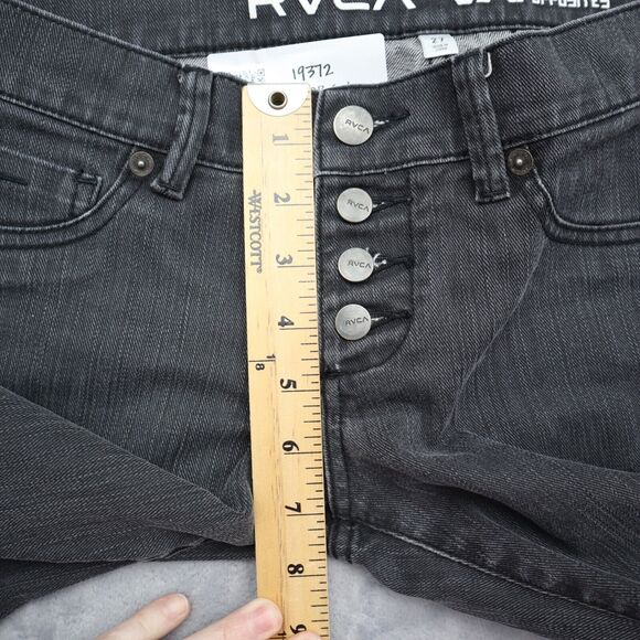 RVCA Pants Womens 27 Black Low Rise Single Row Button Straight Leg Denim Jeans - Picture 4 of 16